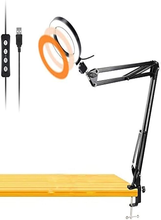 AceTaken Workbench Light, Desk Ring Light with Swivel Clamp Arm,8'' USB Ring Light for Reading,Craft,Makeup,YouTube,Live Streaming,Study,Architect Drafting -